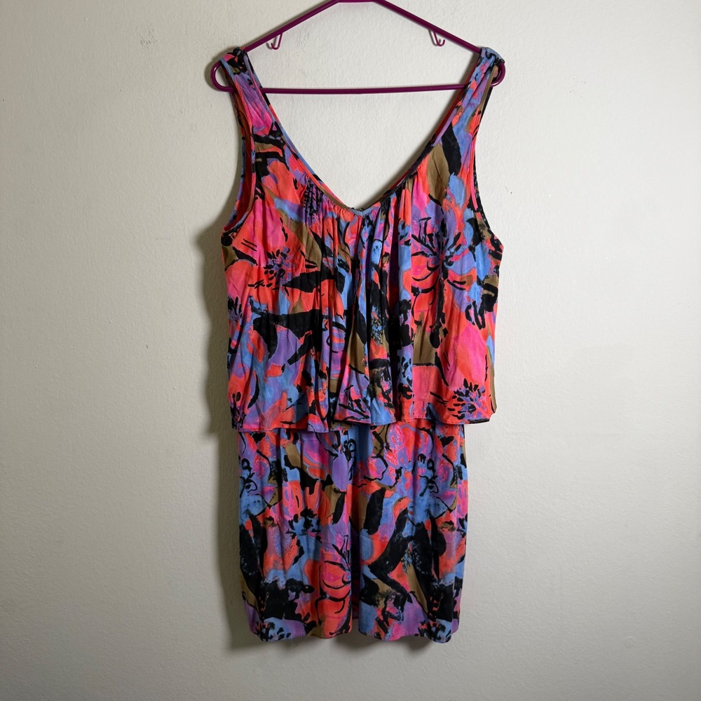 Plenty by Tracy Reese Abstract Floral Popover Mini Dress Multicolor Sleeveless M